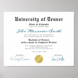 Eenvoudige Retro University Afstuderen Certificaat Poster