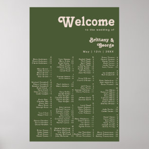 Eenvoudige Retro Vibe Olive Green Alfabetische zit Poster