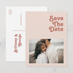 Eenvoudige Retro Vibes Blush Roze Foto Save The Da Uitnodiging Briefkaart