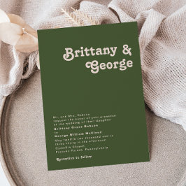 Eenvoudige Retro Vibes Olive Green Traditional Wed Kaart
