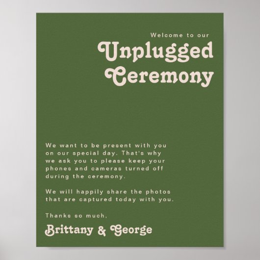 Eenvoudige Retro Vibes Olive Green Unplugged Cerem Poster (Voorkant)