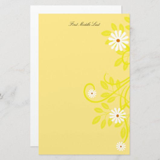 Eenvoudige Retro White Daisy Side Border Custom Briefpapier (Voorkant / Achterkant)