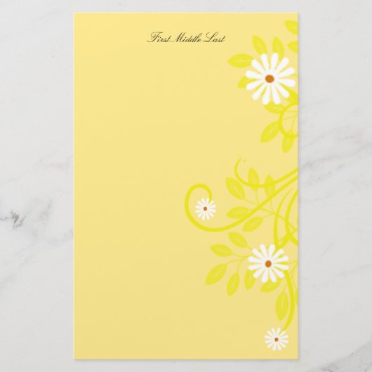 Eenvoudige Retro White Daisy Side Border Custom Briefpapier (Voorkant)