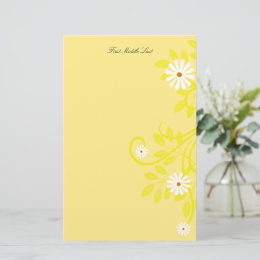 Eenvoudige Retro White Daisy Side Border Custom Briefpapier (Staand voorkant)