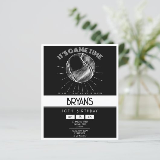 Eenvoudige retro wit honkbal budget verjaardag uit (Staand voorkant)