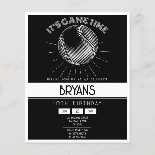 Eenvoudige retro wit honkbal budget verjaardag uit (Voorkant)