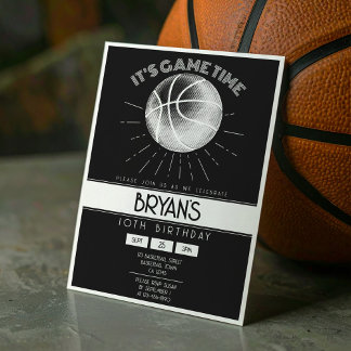 Eenvoudige  Retro Witte Basketbal Verjaardag Kaart