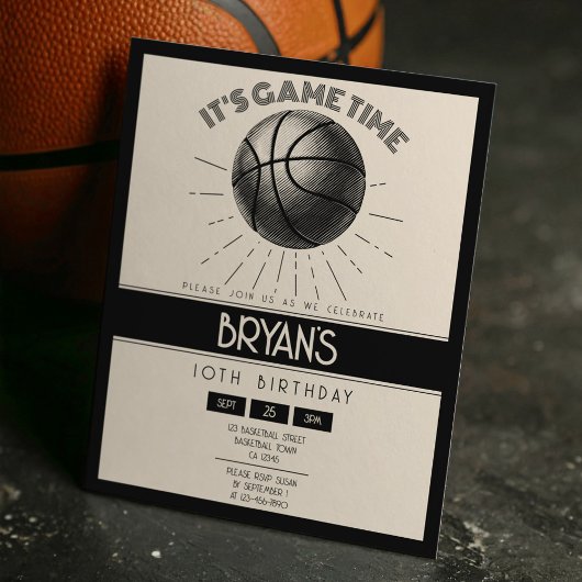 Eenvoudige Retro Zwart Basketbal Budget Verjaardag