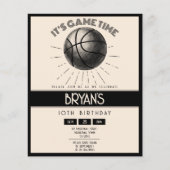 Eenvoudige Retro Zwart Basketbal Budget Verjaardag (Voorkant)