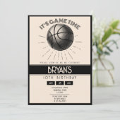 Eenvoudige Retro Zwart Basketbal Verjaardag Kaart (Staand voorkant)