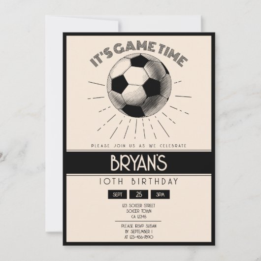 Eenvoudige Retro Zwart Voetbal Verjaardag Kaart (Voorkant)