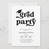 Eenvoudige Retro Zwart-Wit Afstudeerfeest Kaart (Voorkant)