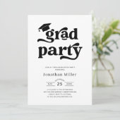 Eenvoudige Retro Zwart-Wit Afstudeerfeest Kaart (Staand voorkant)