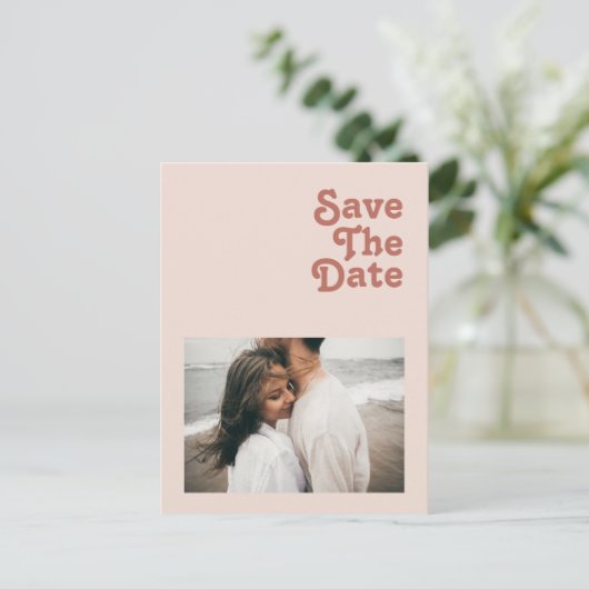 Eenvoudige retroflectoren Blush roze foto opslaan Uitnodiging Briefkaart (Staand voorkant)