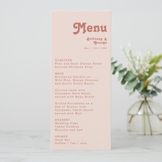 Eenvoudige retroflectraliebuizen | Blush Pink Wedd Menu (Staand voorkant)