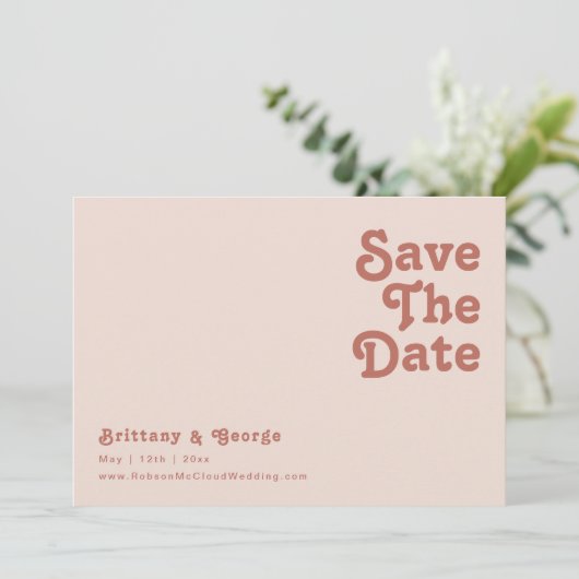 Eenvoudige retroflectraliebuizen | Blush roze hori Save The Date (Staand voorkant)
