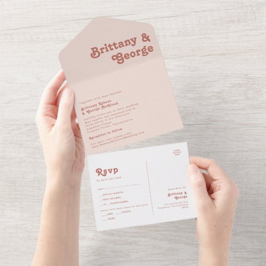 Eenvoudige retroflectraliebuizen | Blush roze zege All In One Uitnodiging (Afscheurbaar)