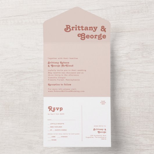 Eenvoudige retroflectraliebuizen | Blush roze zege All In One Uitnodiging (Binnen)