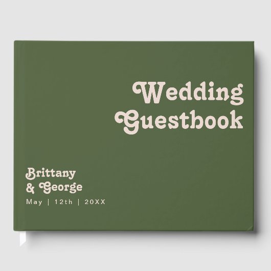 Eenvoudige retroflectraliebuizen | Olive Green Wed Gastenboek (Voorkant)