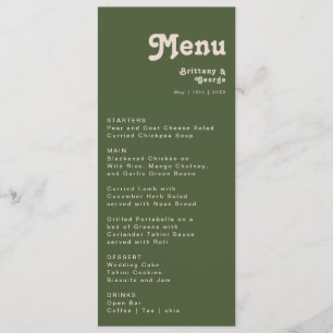 Eenvoudige retroflectraliebuizen Olive Green Wed Menu