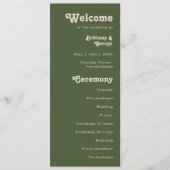 Eenvoudige retroflectraliebuizen | Olive Green Wed Programmakaart (Voorkant)