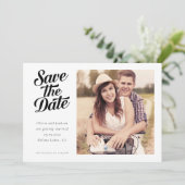 Eenvoudige retrotypografie foto save the date (Staand voorkant)