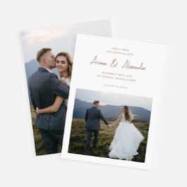 Eenvoudige Rich Brown Script Foto bruiloft Save The Date