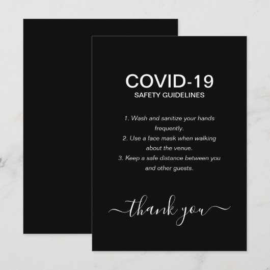 Eenvoudige richtlijnen voor zwart-wit kovid en vei informatiekaartje (Voorkant / Achterkant)