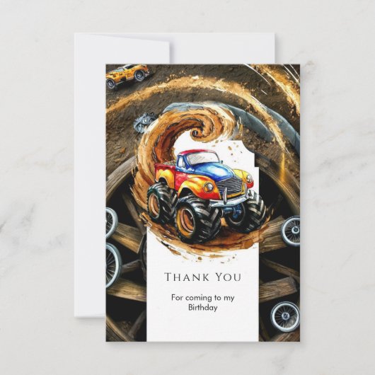 Eenvoudige Road Monster Truck Verjaardag Bedankkaart (Voorkant)