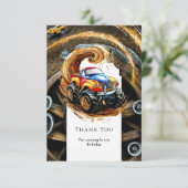 Eenvoudige Road Monster Truck Verjaardag Bedankkaart (Staand voorkant)