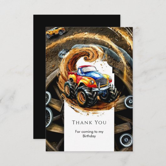 Eenvoudige Road Monster Truck Verjaardag Bedankkaart (Voorkant / Achterkant)