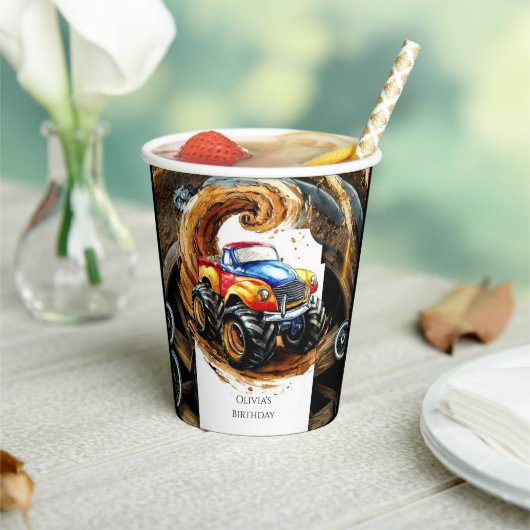 Eenvoudige Road Monster Truck Verjaardag Papieren Bekers (Insitu)