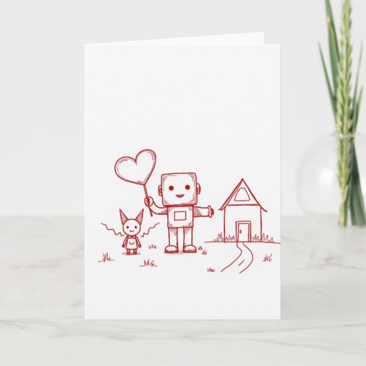 Eenvoudige Robot Hart Thuiskaart Kaart (Voorkant)