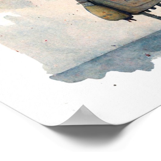 "Eenvoudige robot met ballon" — Waterverf schilder Poster (Hoek)