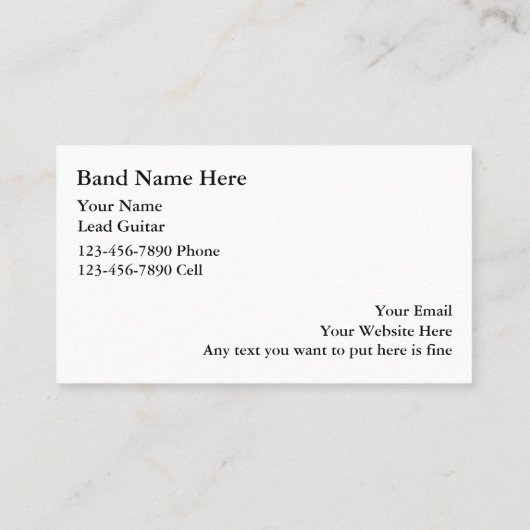Eenvoudige Rock Band Visitekaartjes (Achterkant)