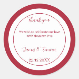 Eenvoudige rode aangepaste bruiloft ronde sticker