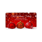 Eenvoudige Rode Baubles Snowy Christmas Adres Etiket (Voorkant)