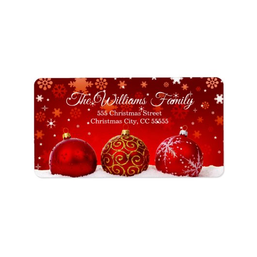 Eenvoudige Rode Baubles Snowy Christmas Adres Etiket (Voorkant)