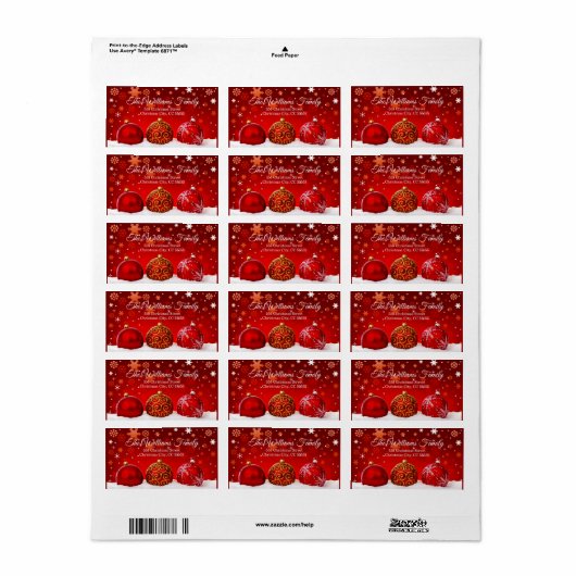 Eenvoudige Rode Baubles Snowy Christmas Adres Etiket (Full Sheet)