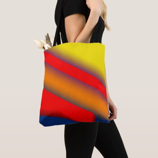 Eenvoudige rode blauwe gele abstracte textuurachte tote bag (Dichtbij)