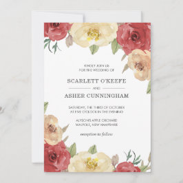 Eenvoudige rode bloemige elegante bruiloft kaart