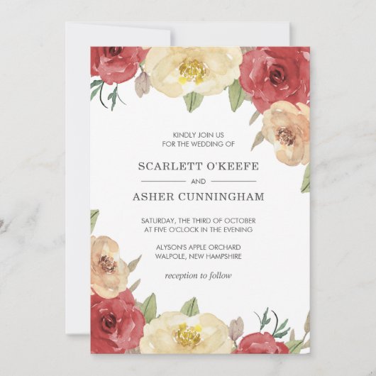 Eenvoudige rode bloemige elegante bruiloft kaart (Voorkant)