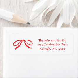 Eenvoudige rode boog kerst terug adres etiket