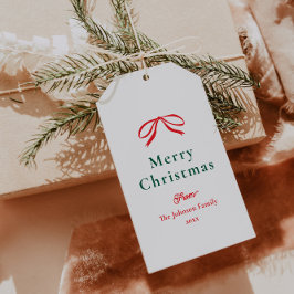 Eenvoudige rode boog kerstvakantie cadeaulabel