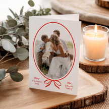 Eenvoudige rode boog ovaal foto kerst