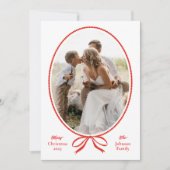 Eenvoudige rode boog ovaal foto kerst feestdagenkaart (Voorkant)