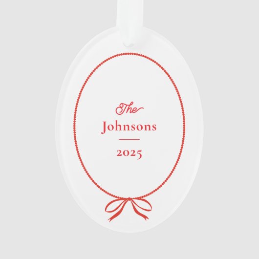 Eenvoudige rode boog ovaal foto kerst ornament (achterkant)