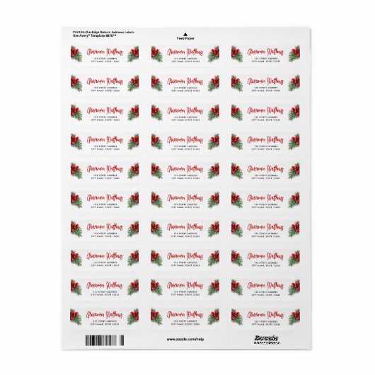 Eenvoudige Rode Bow Groene Pine Kerst Illustratie Etiket (Full Sheet)