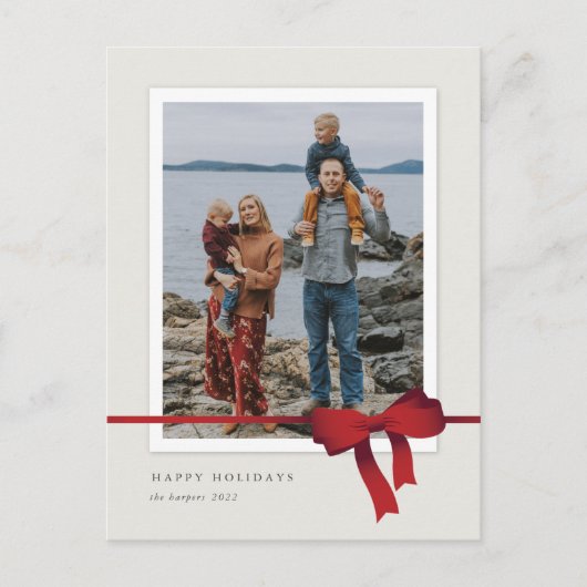 Eenvoudige Rode Bow voor kerstmis Feestdagenkaart (Voorkant)