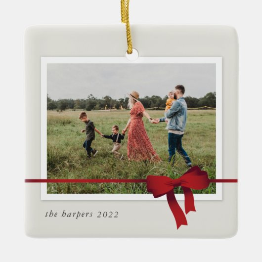 Eenvoudige Rode Bow voor kerstmis Keramisch Ornament (Voorkant)